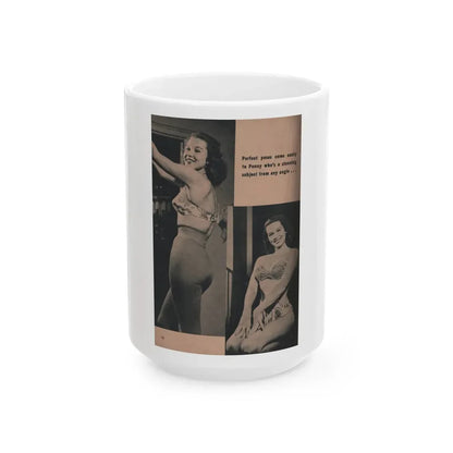 Penny Duncan #58 - [Page 90] Pages 8 of 8 with, Penny+2 B&W Photos & Caption from BRIEF Digest Mag. March '55 (Vintage Female Icon) White Coffee Mug 15oz - Go Mug Yourself