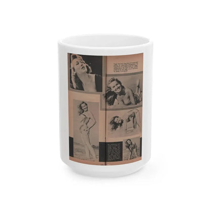 Penny Duncan #62 - [Pages 72 & 73] Pages 3 & 4 of 4 with, 5 B&W Photos & Captions from Ho! The Long Mag. For Men Nov. '57 (Vintage Female Icon) White Coffee Mug 15oz - Go Mug Yourself