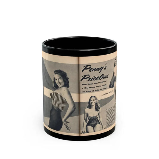 Penny Duncan #64 - [Pages 74 & 75] Pages 1 & 2 of 7 Featuring, Penny+3 B&W Photos, Headline & Caption on from BRIEF Digest Mag. Jan. '55 (Vintage Female Icon) Black Coffee Mug 11oz - Go Mug Yourself