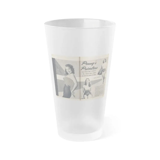 Penny Duncan #64 - [Pages 74 & 75] Pages 1 & 2 of 7 Featuring, Penny+3 B&W Photos, Headline & Caption on from BRIEF Digest Mag. Jan. '55 (Vintage Female Icon) Frosted Pint Glass 16oz 16oz Frosted - Go Mug Yourself