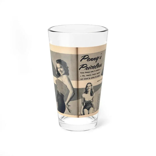 Penny Duncan #64 - [Pages 74 & 75] Pages 1 & 2 of 7 Featuring, Penny+3 B&W Photos, Headline & Caption on from BRIEF Digest Mag. Jan. '55 (Vintage Female Icon) Pint Glass 16oz 16oz - Go Mug Yourself