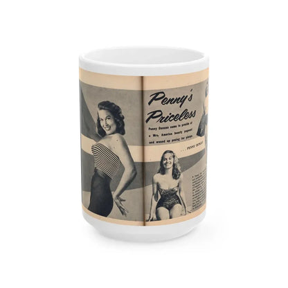 Penny Duncan #64 - [Pages 74 & 75] Pages 1 & 2 of 7 Featuring, Penny+3 B&W Photos, Headline & Caption on from BRIEF Digest Mag. Jan. '55 (Vintage Female Icon) White Coffee Mug 15oz - Go Mug Yourself