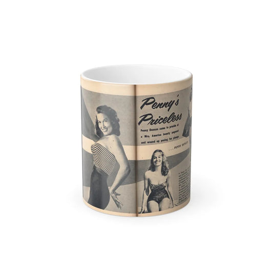 Penny Duncan #64 - [Pages 74 & 75] Pages 1 & 2 of 7 Featuring, Penny+3 B&W Photos, Headline & Caption on from BRIEF Digest Mag. Jan. '55 (Vintage Female Icons) Color Changing Mug 11oz-11oz-Go Mug Yourself