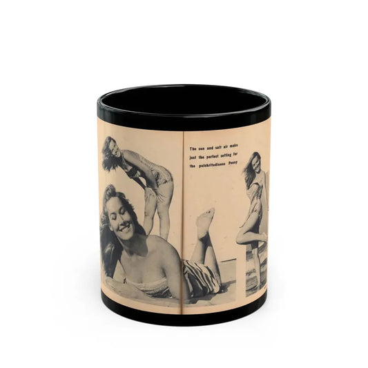 Penny Duncan #65 - [Pages 76 & 77] Pages 3 & 4 of 7 Featuring, Penny+3 B&W Photos & Caption on from BRIEF Digest Mag. Jan. '55 (Vintage Female Icon) Black Coffee Mug 11oz - Go Mug Yourself
