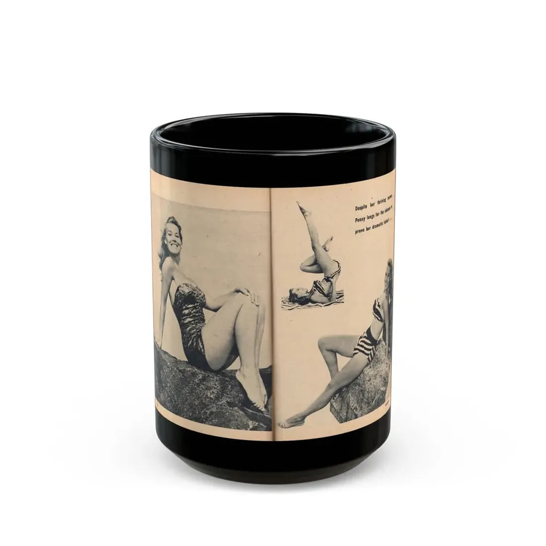 Penny Duncan #66 - [Pages 78 & 79] Pages 5 & 6 of 7 Featuring, Penny+3 B&W Photos & Caption on from BRIEF Digest Mag. Jan. '55 (Vintage Female Icon) Black Coffee Mug 15oz - Go Mug Yourself