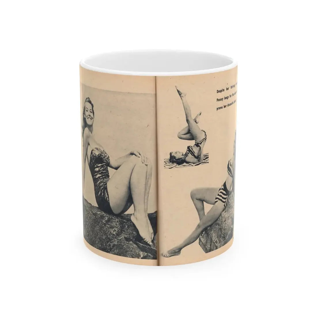 Penny Duncan #66 - [Pages 78 & 79] Pages 5 & 6 of 7 Featuring, Penny+3 B&W Photos & Caption on from BRIEF Digest Mag. Jan. '55 (Vintage Female Icon) White Coffee Mug 11oz - Go Mug Yourself