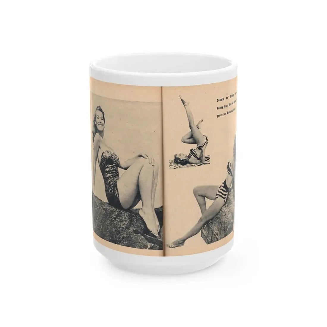 Penny Duncan #66 - [Pages 78 & 79] Pages 5 & 6 of 7 Featuring, Penny+3 B&W Photos & Caption on from BRIEF Digest Mag. Jan. '55 (Vintage Female Icon) White Coffee Mug 15oz - Go Mug Yourself
