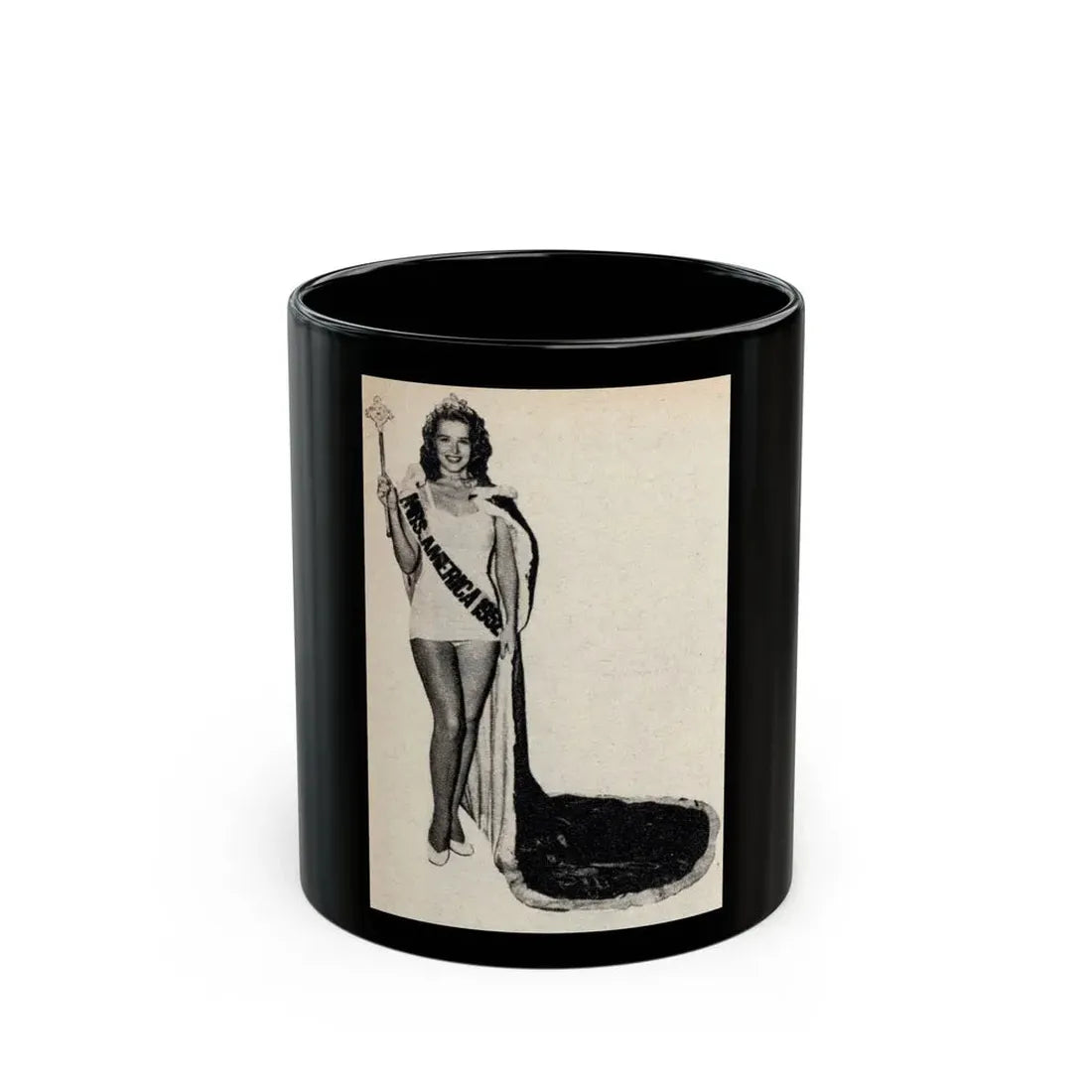 Penny Duncan #70 - [Pages 42] 1 small cropped B&W Miss America Title Pin-Up Photo from REAL FOR MEN Mag. Jan. '53 (Vintage Female Icon) Black Coffee Mug 11oz - Go Mug Yourself