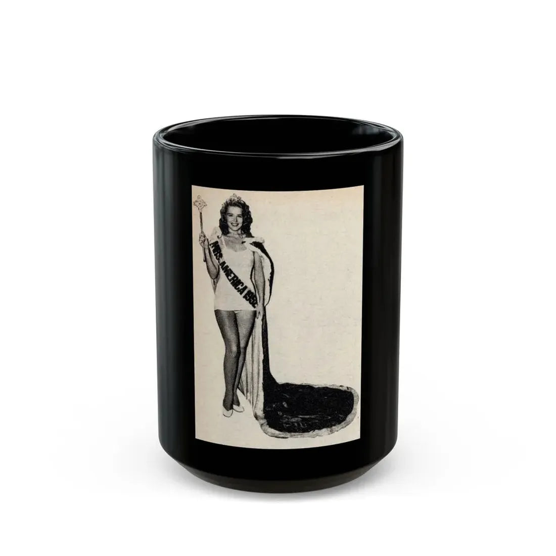 Penny Duncan #70 - [Pages 42] 1 small cropped B&W Miss America Title Pin-Up Photo from REAL FOR MEN Mag. Jan. '53 (Vintage Female Icon) Black Coffee Mug 15oz - Go Mug Yourself