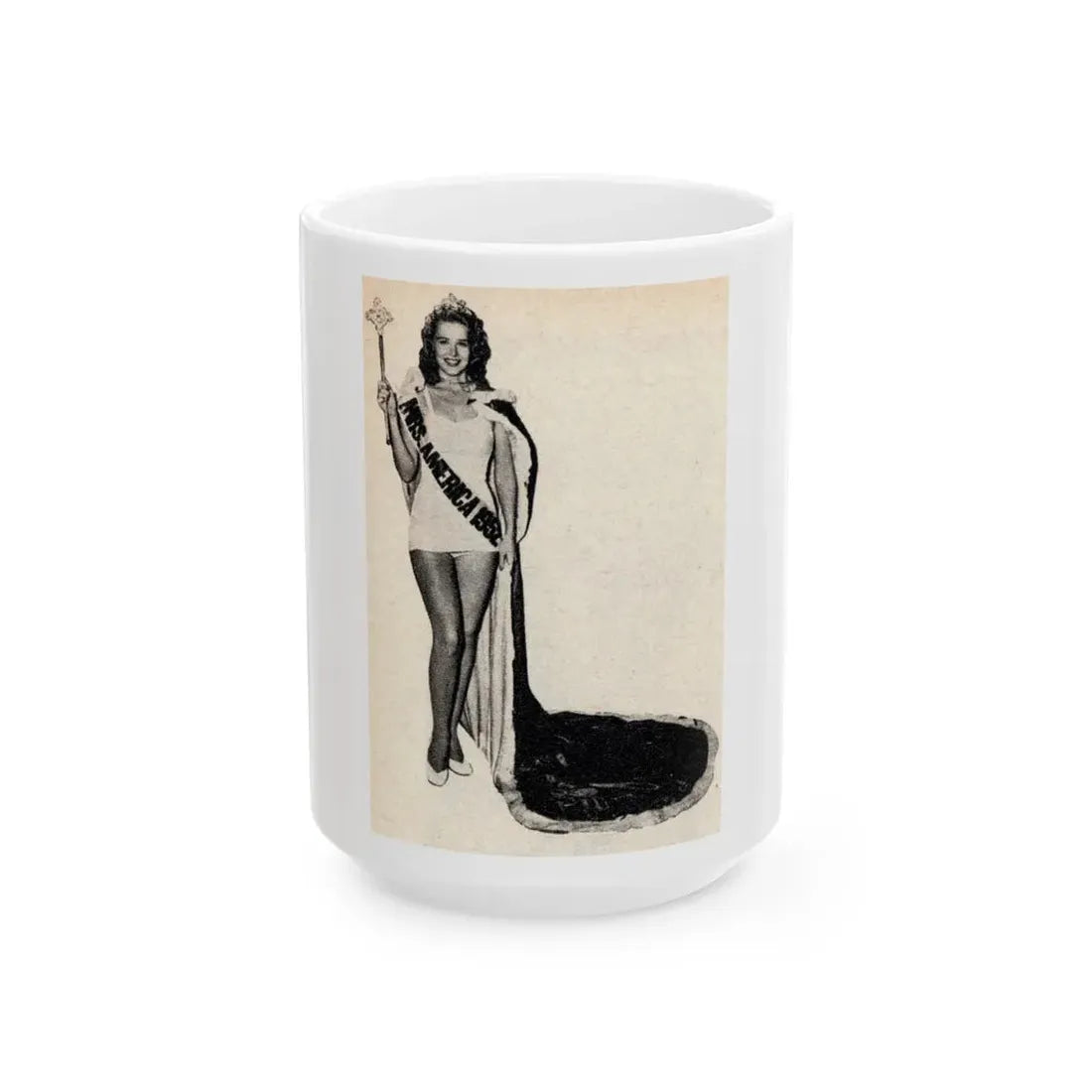 Penny Duncan #70 - [Pages 42] 1 small cropped B&W Miss America Title Pin-Up Photo from REAL FOR MEN Mag. Jan. '53 (Vintage Female Icon) White Coffee Mug 15oz - Go Mug Yourself
