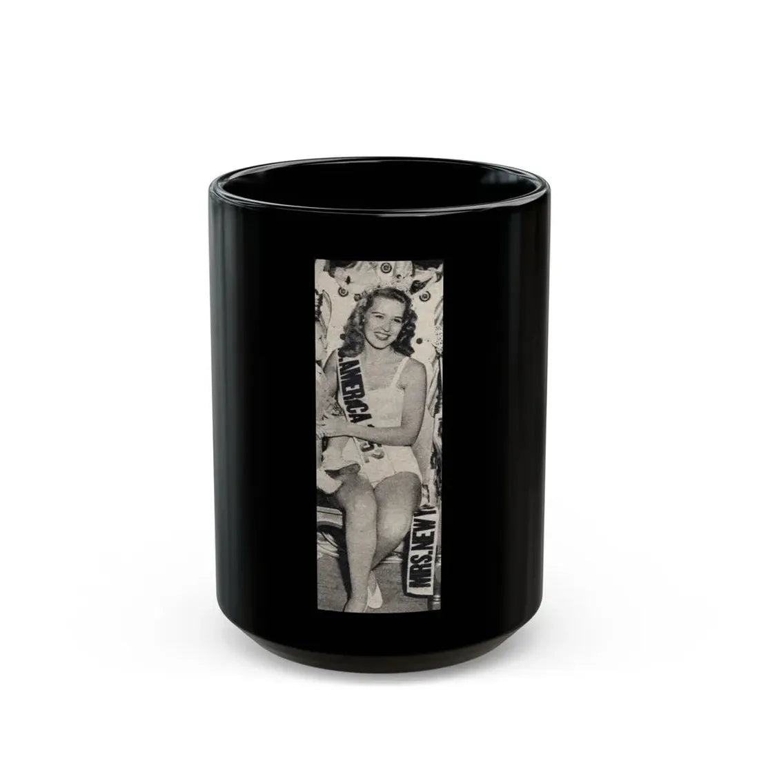 Penny Duncan #71 - [Pages 42] 1 small cropped B&W Miss America Title Pin-Up Photo from REAL FOR MEN Mag. Jan. '53 (Vintage Female Icon) Black Coffee Mug 15oz - Go Mug Yourself