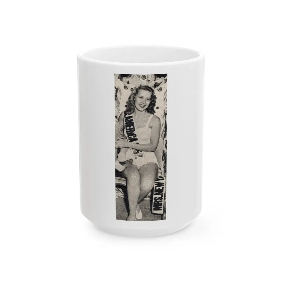 Penny Duncan #71 - [Pages 42] 1 small cropped B&W Miss America Title Pin-Up Photo from REAL FOR MEN Mag. Jan. '53 (Vintage Female Icon) White Coffee Mug 15oz - Go Mug Yourself