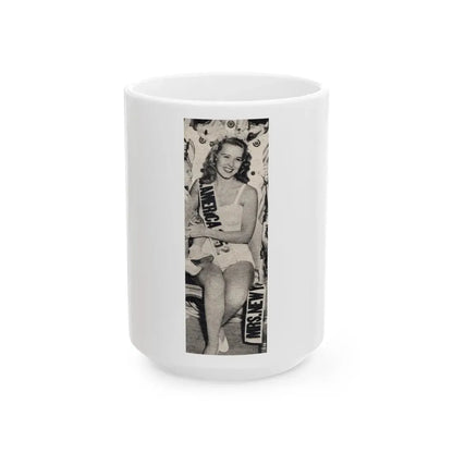 Penny Duncan #71 - [Pages 42] 1 small cropped B&W Miss America Title Pin-Up Photo from REAL FOR MEN Mag. Jan. '53 (Vintage Female Icon) White Coffee Mug 15oz - Go Mug Yourself