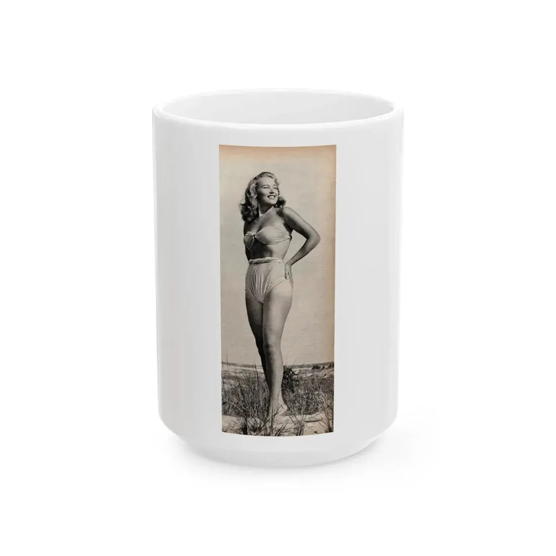 Penny Duncan #72 - [Pages 43] 1 large cropped B&W Pin-Up Photo from REAL FOR MEN Mag. Jan. '53 (Vintage Female Icon) White Coffee Mug 15oz - Go Mug Yourself