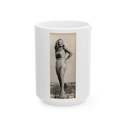 Penny Duncan #72 - [Pages 43] 1 large cropped B&W Pin-Up Photo from REAL FOR MEN Mag. Jan. '53 (Vintage Female Icon) White Coffee Mug 15oz - Go Mug Yourself