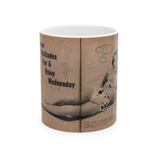 Penny Duncan #73 - [Pages 68 & 69] Featuring, Penny Centerfold, Headline & Caption from EYE Digest Mag. April '56 (Vintage Female Icon) White Coffee Mug 11oz - Go Mug Yourself