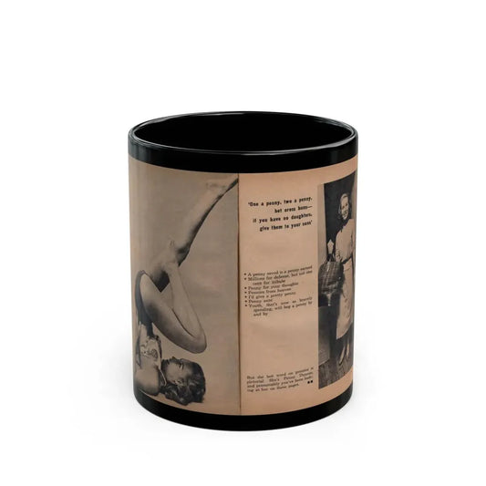 Penny Duncan #75 - [Pages 72 & 73] Featuring, Penny 2 Photos, 2 Captions & Brief Article from EYE Digest Mag. April '56 (Vintage Female Icon) Black Coffee Mug 11oz - Go Mug Yourself