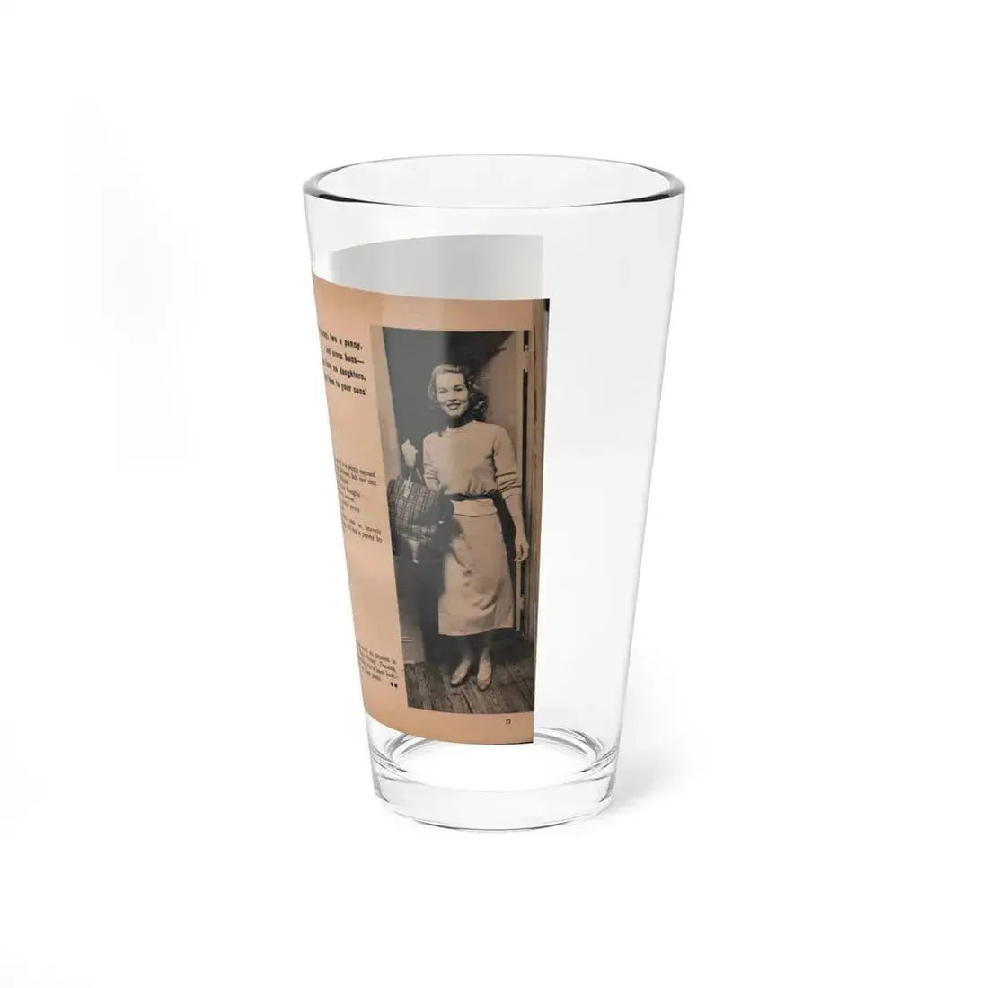 Penny Duncan #75 - [Pages 72 & 73] Featuring, Penny 2 Photos, 2 Captions & Brief Article from EYE Digest Mag. April '56 (Vintage Female Icon) Pint Glass 16oz - Go Mug Yourself