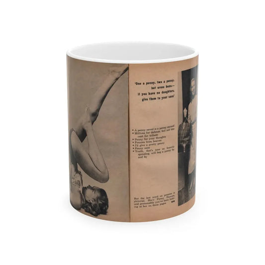 Penny Duncan #75 - [Pages 72 & 73] Featuring, Penny 2 Photos, 2 Captions & Brief Article from EYE Digest Mag. April '56 (Vintage Female Icon) White Coffee Mug 11oz - Go Mug Yourself