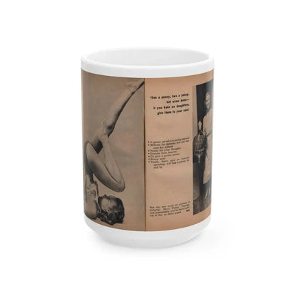 Penny Duncan #75 - [Pages 72 & 73] Featuring, Penny 2 Photos, 2 Captions & Brief Article from EYE Digest Mag. April '56 (Vintage Female Icon) White Coffee Mug 15oz - Go Mug Yourself