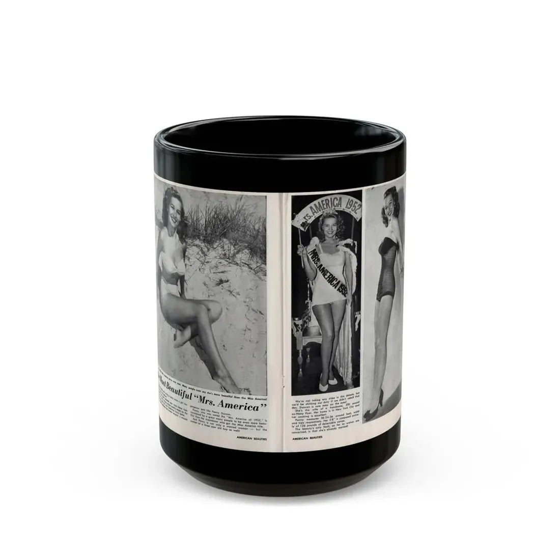 Penny Duncan #76 - [Pages 22 & 23] Featuring, Penny 3 Photos, 2 Captions & Brief Article from AMERICAN BEAUTIES Mag. Nov. '52 (Vintage Female Icon) Black Coffee Mug 15oz - Go Mug Yourself