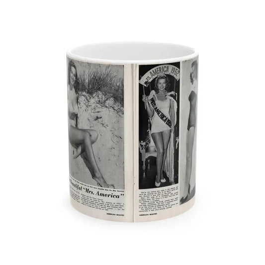 Penny Duncan #76 - [Pages 22 & 23] Featuring, Penny 3 Photos, 2 Captions & Brief Article from AMERICAN BEAUTIES Mag. Nov. '52 (Vintage Female Icon) White Coffee Mug 11oz - Go Mug Yourself