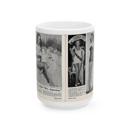 Penny Duncan #76 - [Pages 22 & 23] Featuring, Penny 3 Photos, 2 Captions & Brief Article from AMERICAN BEAUTIES Mag. Nov. '52 (Vintage Female Icon) White Coffee Mug 15oz - Go Mug Yourself