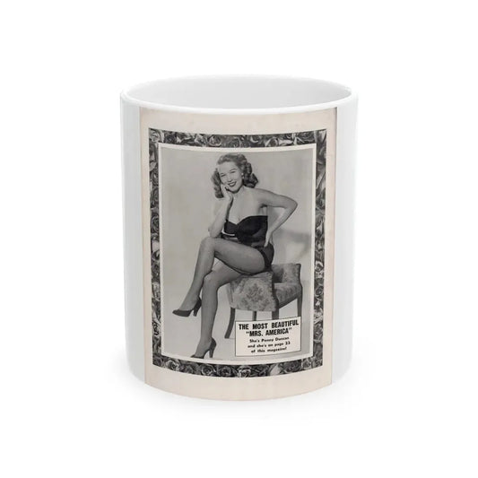 Penny Duncan #77 - Penny on Back Cover Advert for her 2 pages inside from AMERICAN BEAUTIES Mag. Nov. '52 (Vintage Female Icon) White Coffee Mug 11oz - Go Mug Yourself