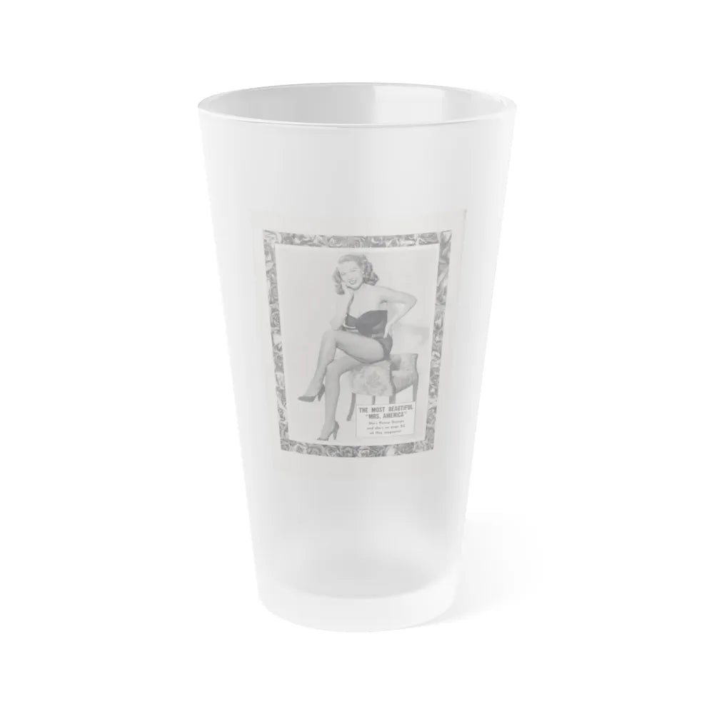 Penny Duncan #77 - Penny on Back Cover Advert for her 2 pages inside from AMERICAN BEAUTIES Mag. Nov. '52 (Vintage Female Icon) Frosted Pint Glass 16oz-16oz-Frosted-Go Mug Yourself