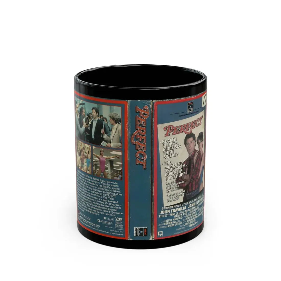 PERFECT JOHN TRAVOLTA JAMIE LEE CURTIS (VHS COVER) - Black Coffee Mug 11oz - Go Mug Yourself