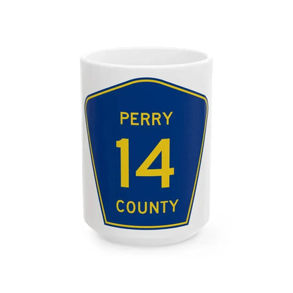 Perry County Route 14 AR (Arkansas) (Road Sign) White Coffee Mug 15oz - Go Mug Yourself