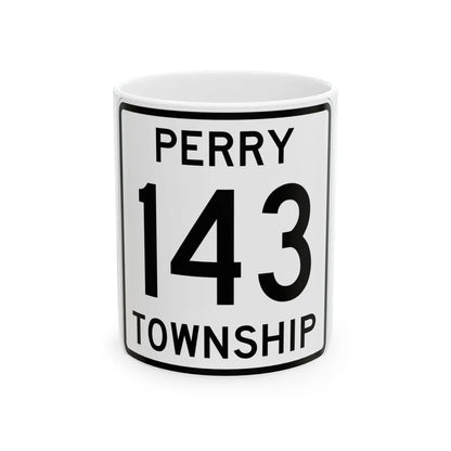 Perry Township Route 143 Logan County Ohio (Ohio) (Road Sign) White Coffee Mug 11oz - Go Mug Yourself