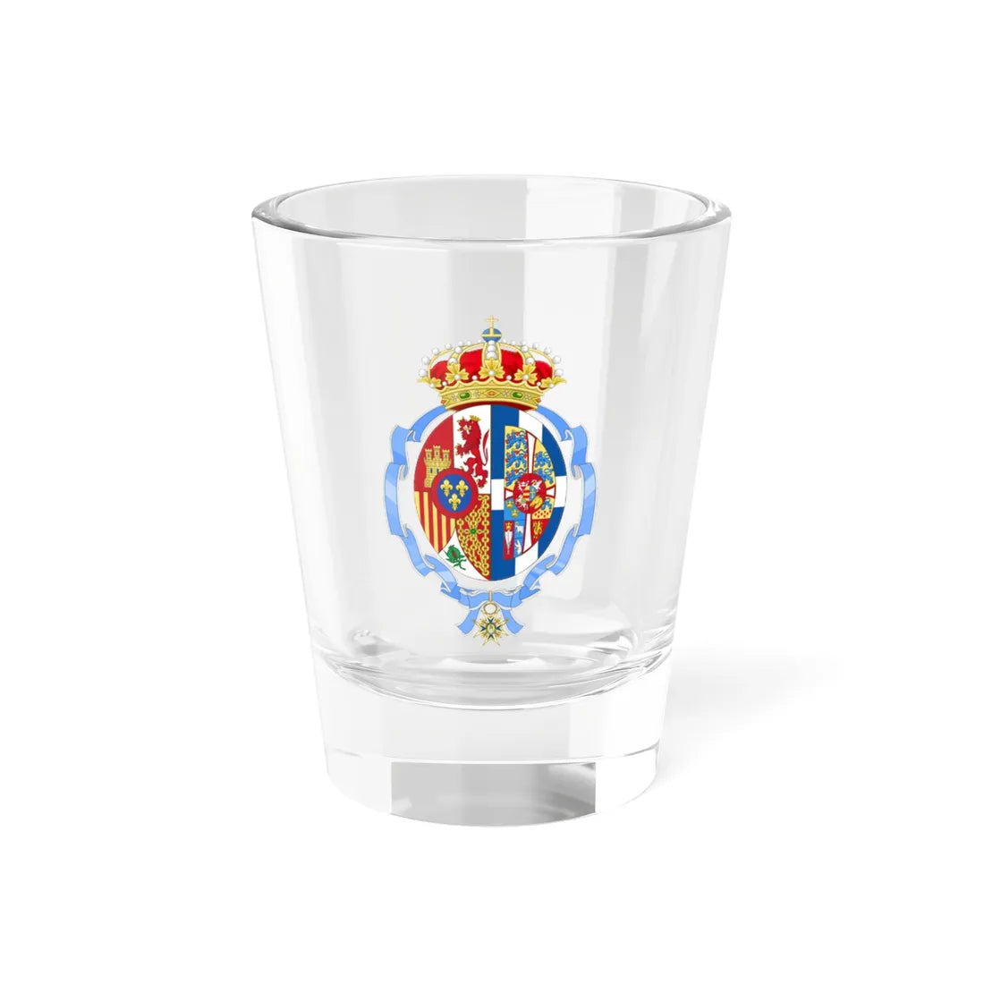 Personal Coat of arms of Sofia Queen of Spain Order of Carlos III Collars Badge Grade versión (Denmark) (Coat of Arms) Shot Glass 1.5oz 1.5oz - Go Mug Yourself