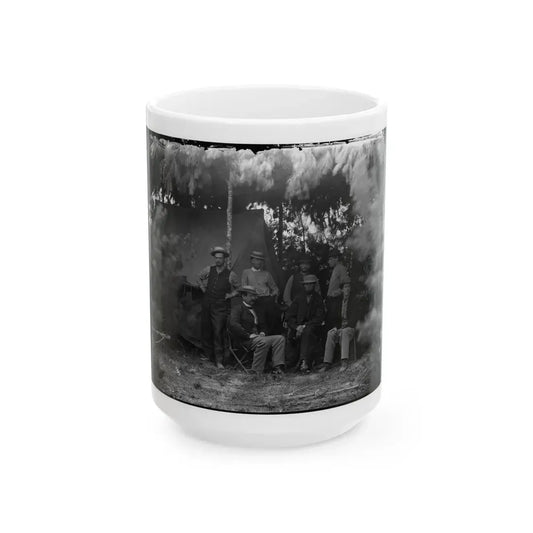 Petersburg, Va., Vicinity. Maj. Thomas T. Eckert (Seated, Left) And Others Of U.S. Military Telegraph Corps (U.S. Civil War) White Coffee Mug 15oz - Go Mug Yourself