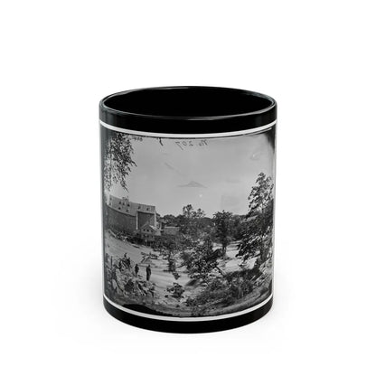 Petersburg, Va., Vicinity. Johnson's Mill On The Appomattox Near Campbell's Bridge; Soldiers Standing On Rocks In The Stream (U.S. Civil War) Black Coffee Mug-11oz-Go Mug Yourself