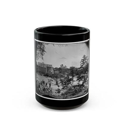 Petersburg, Va., Vicinity. Johnson's Mill On The Appomattox Near Campbell's Bridge; Soldiers Standing On Rocks In The Stream (U.S. Civil War) Black Coffee Mug-15oz-Go Mug Yourself