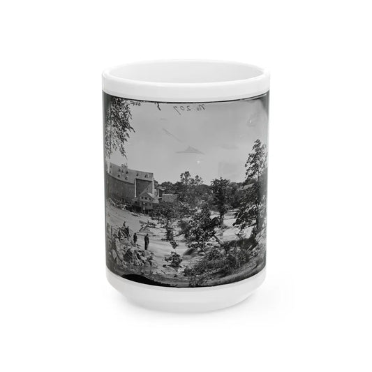 Petersburg, Va., Vicinity. Johnson's Mill On The Appomattox Near Campbell's Bridge; Soldiers Standing On Rocks In The Stream (U.S. Civil War) White Coffee Mug-15oz-Go Mug Yourself