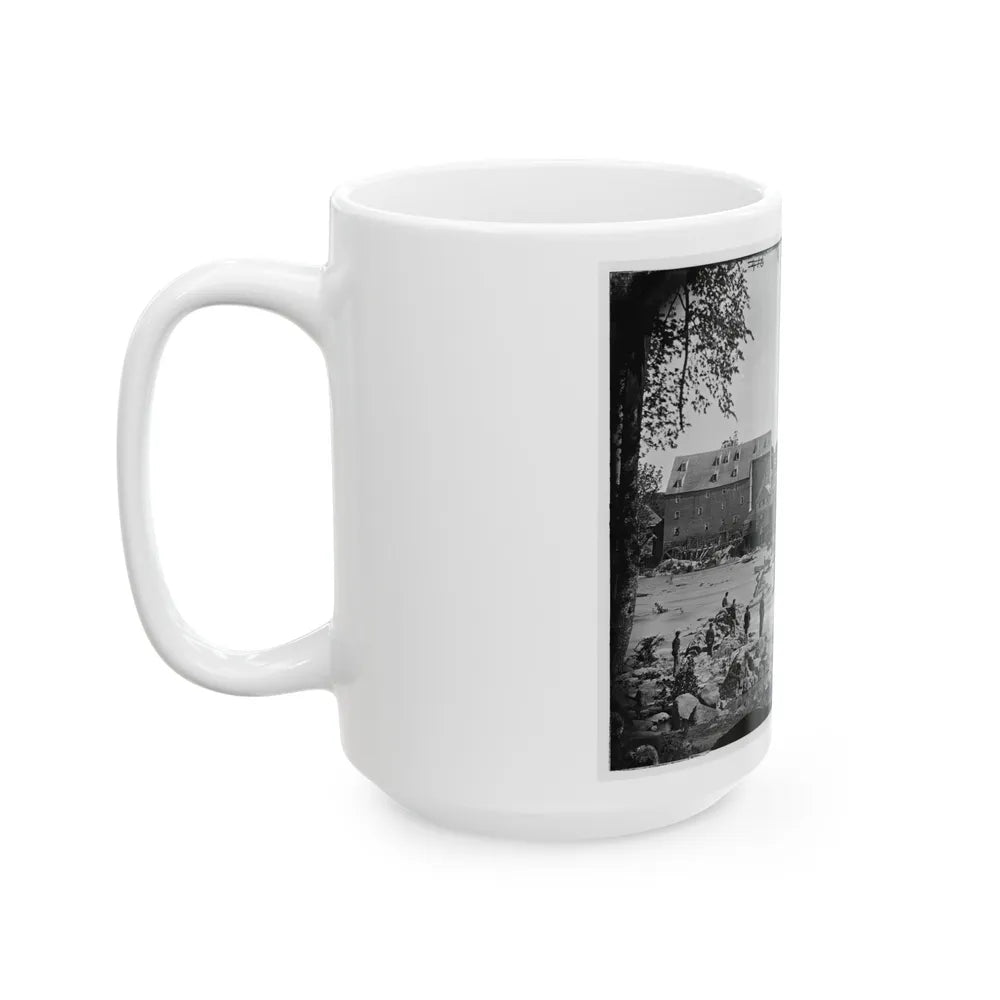 Petersburg, Va., Vicinity. Johnson's Mill On The Appomattox Near Campbell's Bridge; Soldiers Standing On Rocks In The Stream (U.S. Civil War) White Coffee Mug-Go Mug Yourself