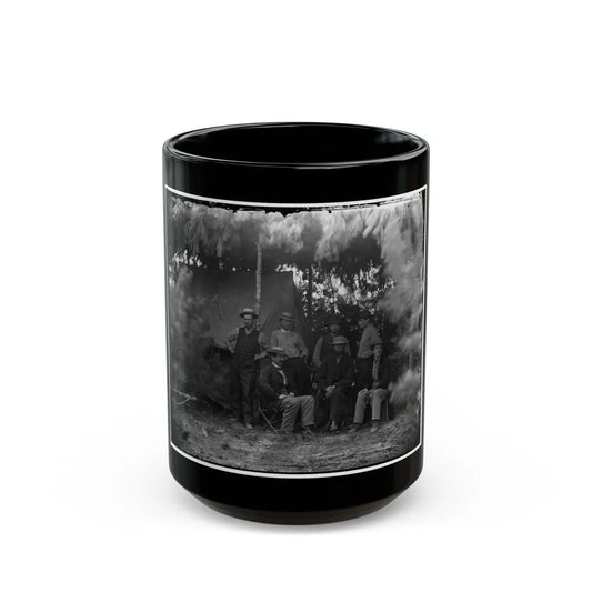 Petersburg, Va., Vicinity. Maj. Thomas T. Eckert (Seated, Left) And Others Of U.S. Military Telegraph Corps (U.S. Civil War) Black Coffee Mug-15oz-Go Mug Yourself