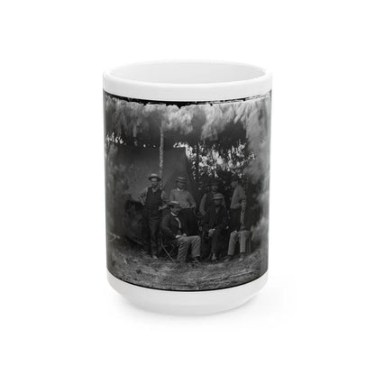 Petersburg, Va., Vicinity. Maj. Thomas T. Eckert (Seated, Left) And Others Of U.S. Military Telegraph Corps (U.S. Civil War) White Coffee Mug-15oz-Go Mug Yourself