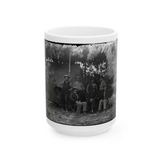Petersburg, Va., Vicinity. Maj. Thomas T. Eckert (Seated, Left) And Others Of U.S. Military Telegraph Corps (U.S. Civil War) White Coffee Mug-15oz-Go Mug Yourself