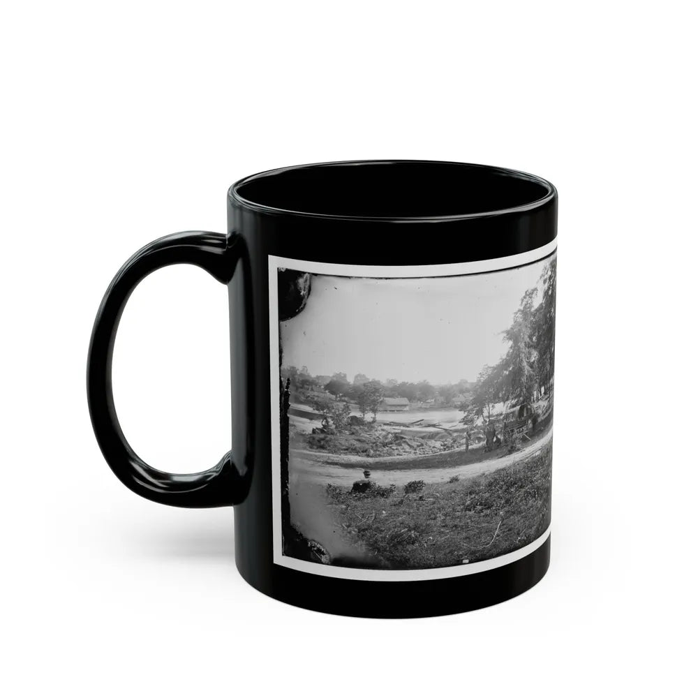 Petersburg, Virginia (Vicinity). View Of James River And Photographic Wagon Of Engineer Corps (U.S. Civil War) Black Coffee Mug-Go Mug Yourself