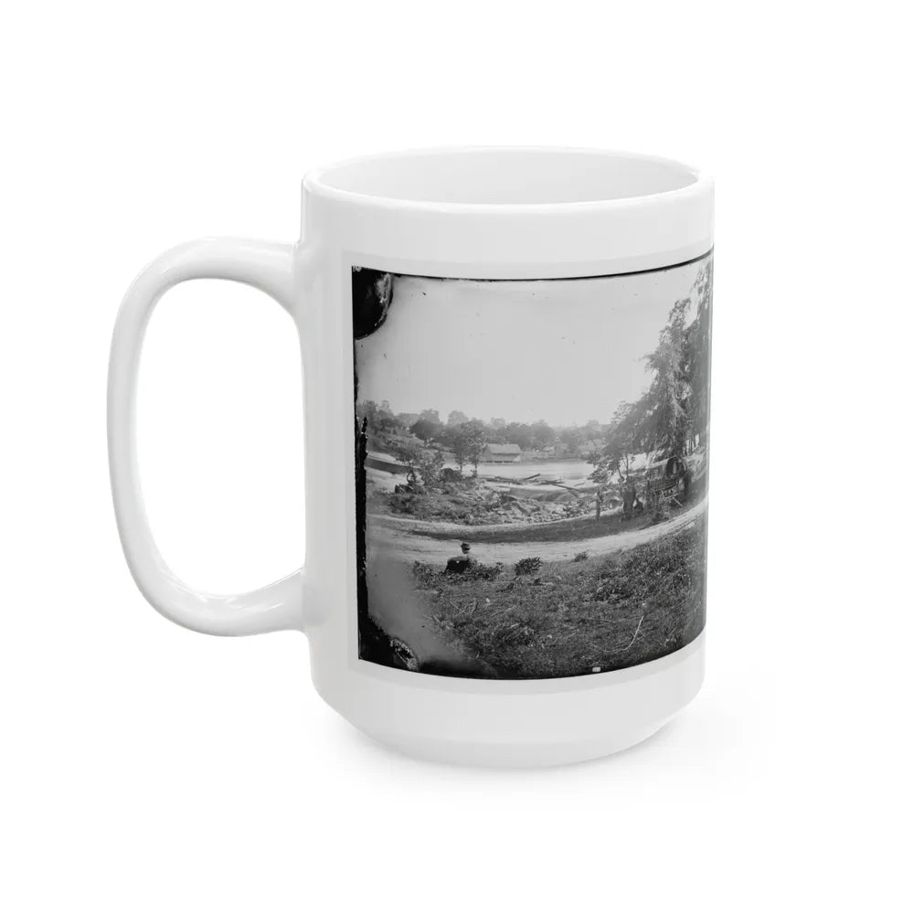 Petersburg, Virginia (Vicinity). View Of James River And Photographic Wagon Of Engineer Corps (U.S. Civil War) White Coffee Mug-Go Mug Yourself