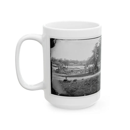 Petersburg, Virginia (Vicinity). View Of James River And Photographic Wagon Of Engineer Corps (U.S. Civil War) White Coffee Mug-Go Mug Yourself