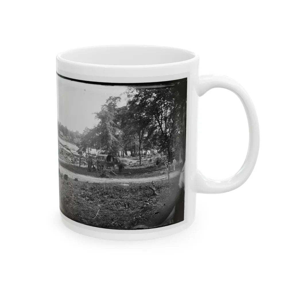 Petersburg, Virginia (Vicinity). View Of James River And Photographic Wagon Of Engineer Corps (U.S. Civil War) White Coffee Mug-Go Mug Yourself