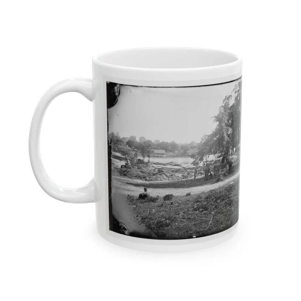 Petersburg, Virginia (Vicinity). View Of James River And Photographic Wagon Of Engineer Corps (U.S. Civil War) White Coffee Mug-Go Mug Yourself