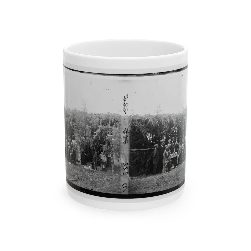 Petersburg, Virginia. Group At Telegraphic Corps Quarters. Headquarters, Army Of The Potomac (U.S. Civil War) White Coffee Mug-11oz-Go Mug Yourself