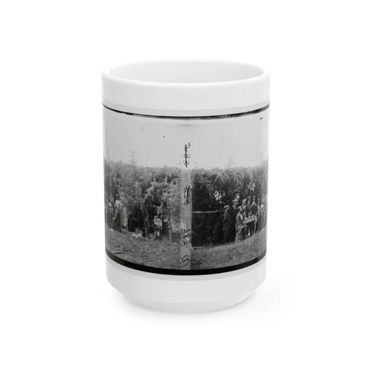 Petersburg, Virginia. Group At Telegraphic Corps Quarters. Headquarters, Army Of The Potomac (U.S. Civil War) White Coffee Mug-15oz-Go Mug Yourself