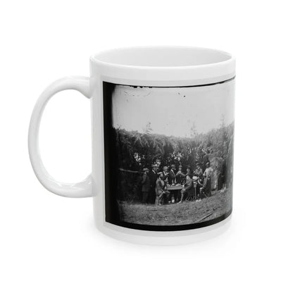 Petersburg, Virginia. Group At Telegraphic Corps Quarters. Headquarters, Army Of The Potomac (U.S. Civil War) White Coffee Mug-Go Mug Yourself