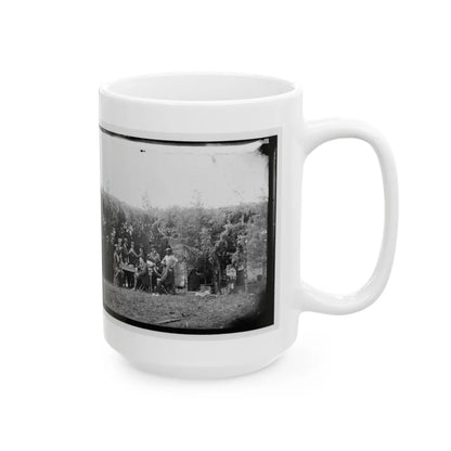 Petersburg, Virginia. Group At Telegraphic Corps Quarters. Headquarters, Army Of The Potomac (U.S. Civil War) White Coffee Mug-Go Mug Yourself